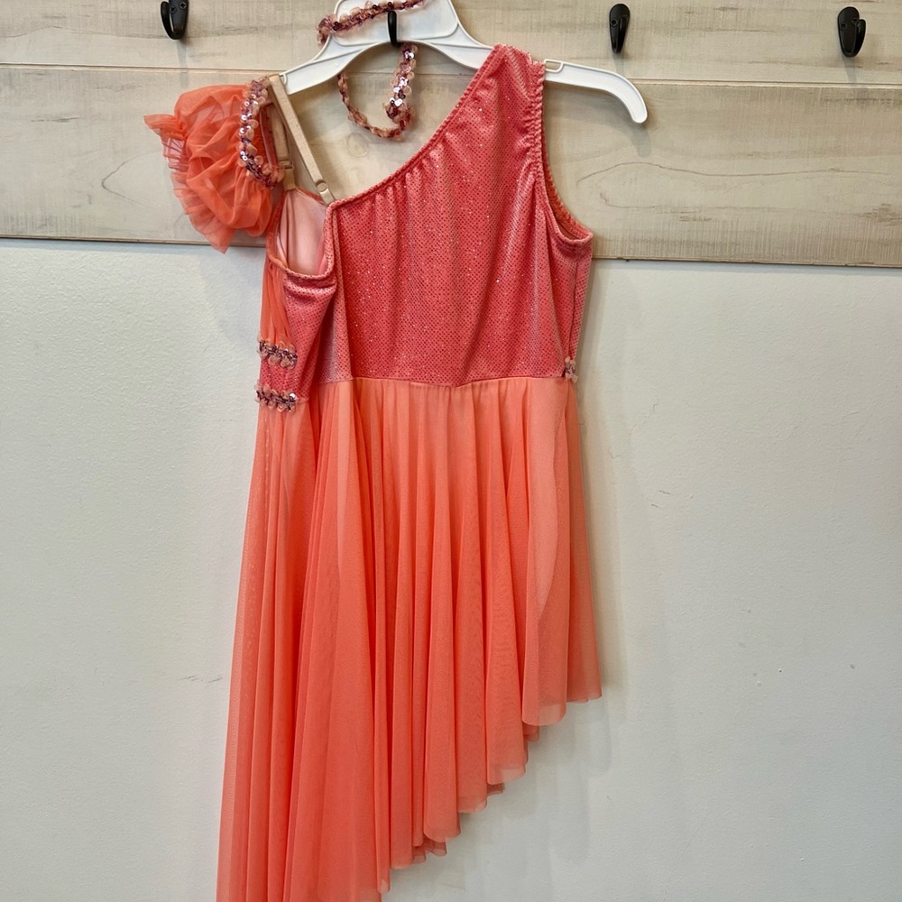Dansco lyrical dance costume, peach, one shoulder, size MA - Picture 6 of 8